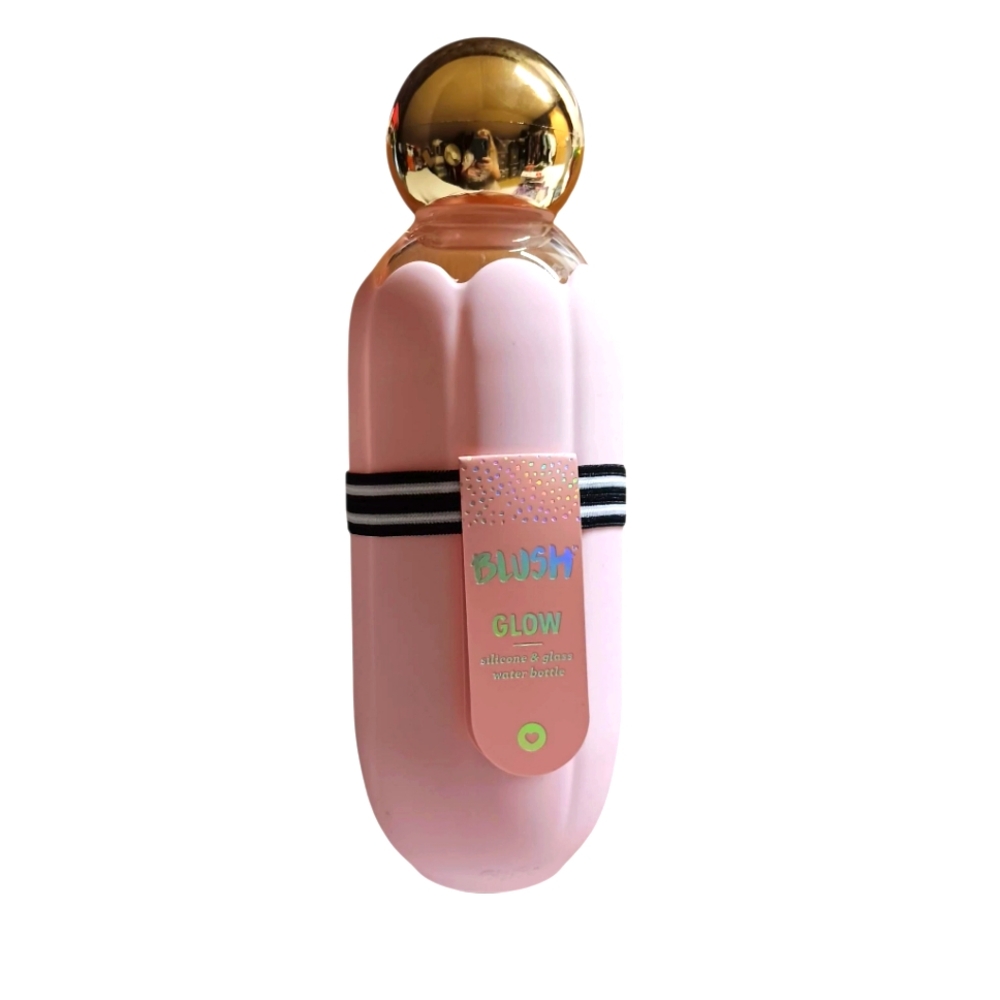 Blush Glow Pink Silicone and Glass Bottle with Gold Accents